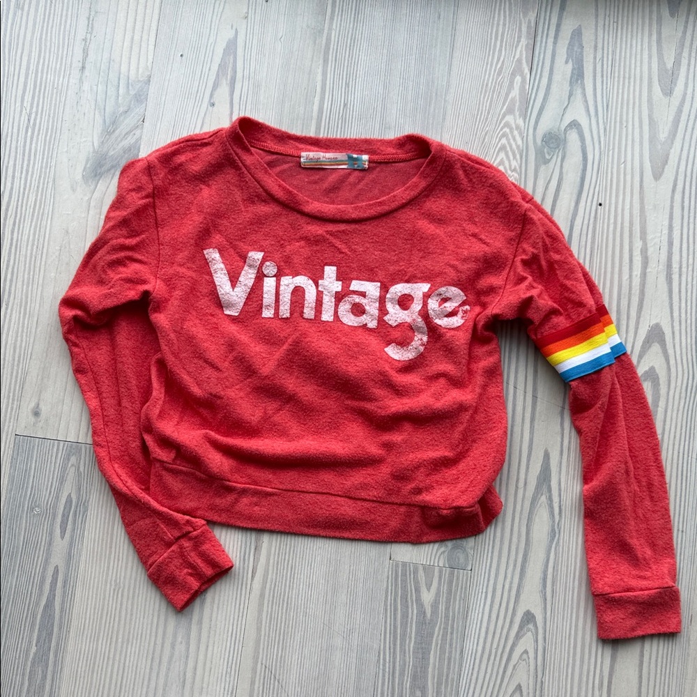 Vintage Havana Faded Red Top with Multicolor Detail. Girls 8